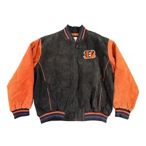Vintage Cincinnati Bengals Bomber Jacket Mens 2XL Black Orange Suede Leather NFL